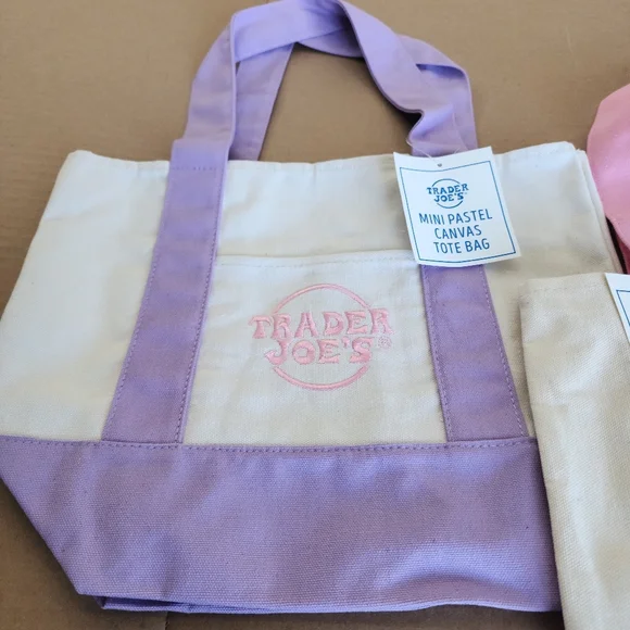 Set of 2 Trader Joe's Mini Pastel Canvas Tote Bags - Picture 3 of 3